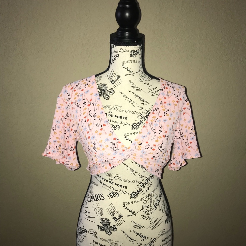 Pink Floral Casual Crop Top - Picture 1 of 5